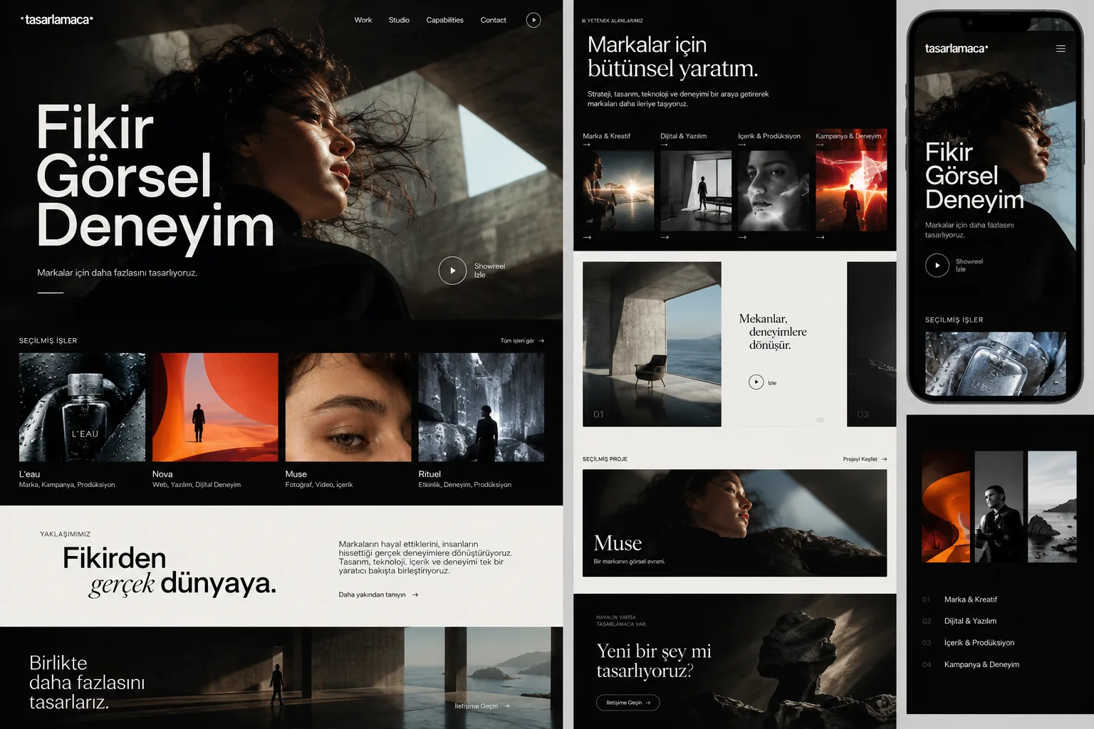 Tasarlamaca için marka, içerik, teknoloji ve yaratıcı üretimi bir araya getiren art direction panosu
